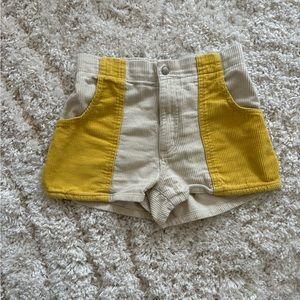 Corduroy yellow color-blocked shorts from Urban Outfitters
